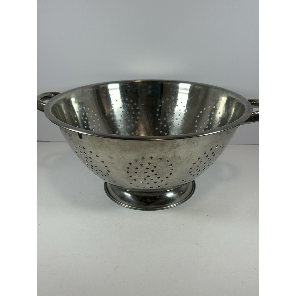 Vintage‎ Stainless Steel Colander  With Base and Handles 15" Wide 7.5" High